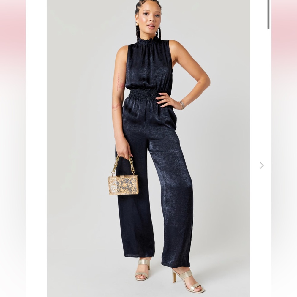 NWT Francesca’s Zoe High Neck Satin Jumpsuit